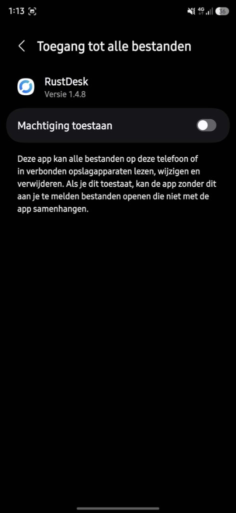 Android: Toegang tot alle bestanden, optioneel Machtiging toestaan