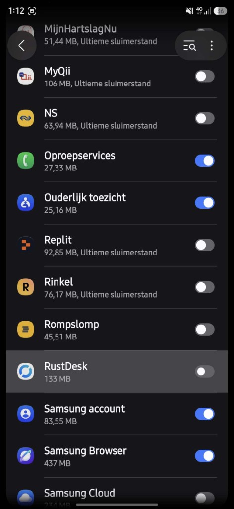 Android instellingen: zet Weergeven bovenop aan voor RustDesk